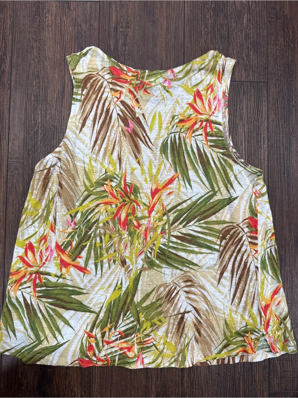 J. Jill Tropical Linen-Blend Scoop Neck Top in Green, Red, Yellow - Picture 3 of 4